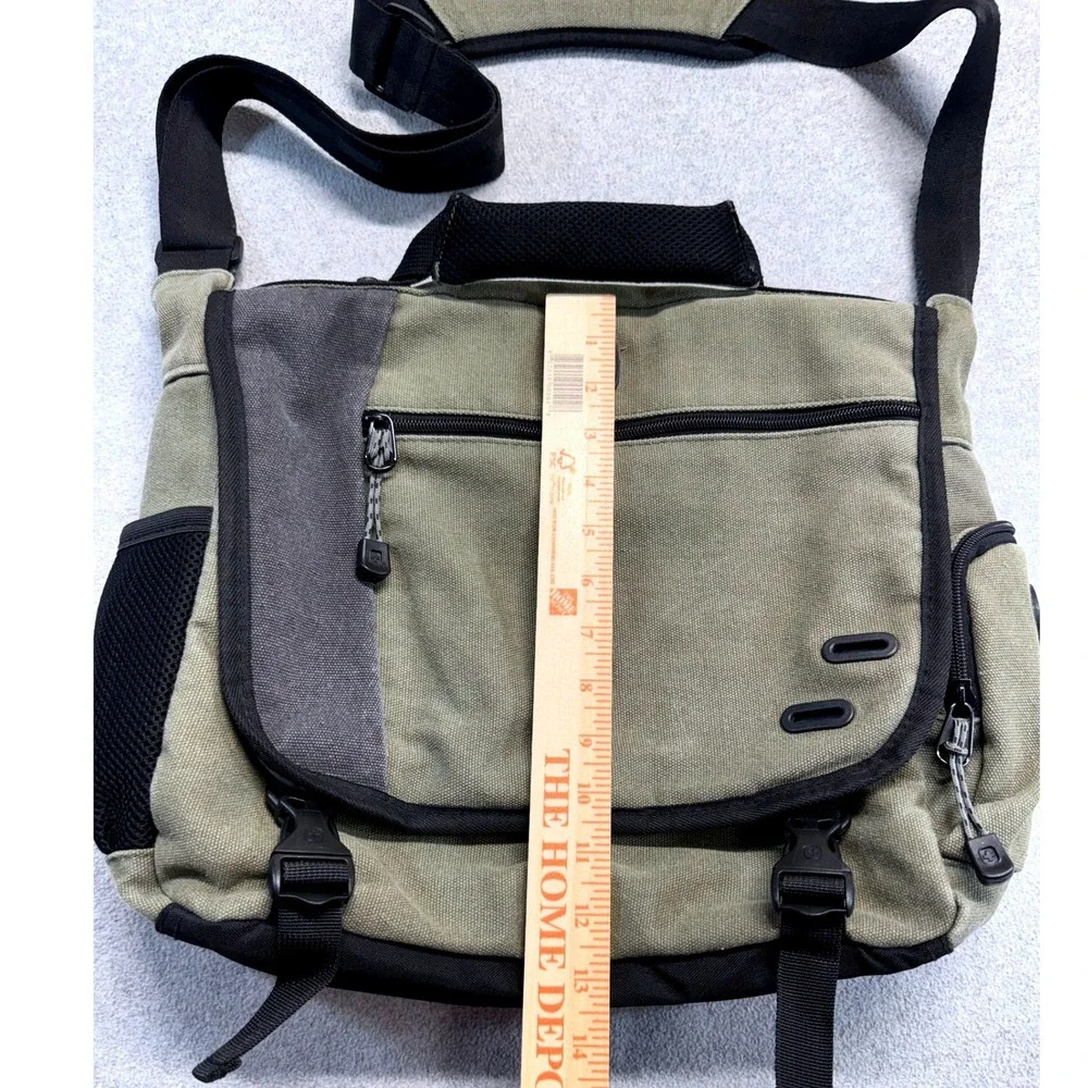 SwissGear Wenger Canvas Messenger Laptop Bag Olive Green Crossbody Briefcase